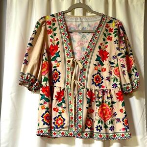 SHEIN Cream and Red Blouse Elegant Top